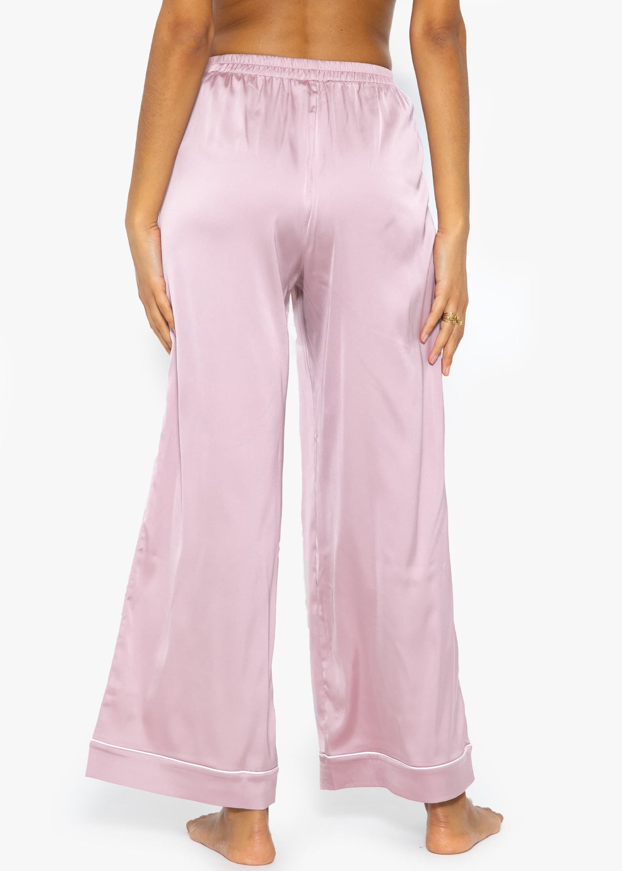 Satin pants with piping - pink