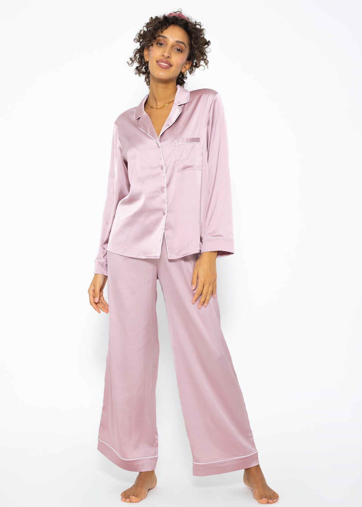 Satin pants with piping - pink
