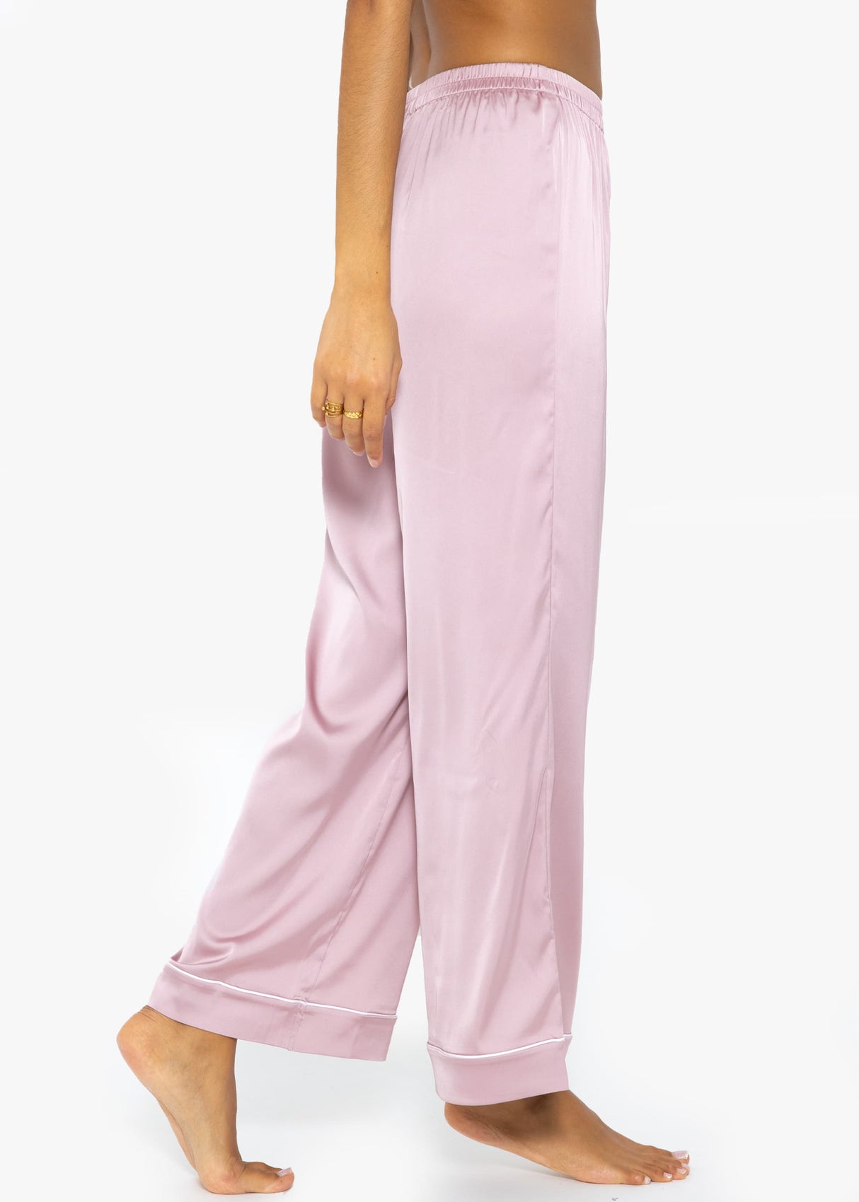 Satin pants with piping - pink