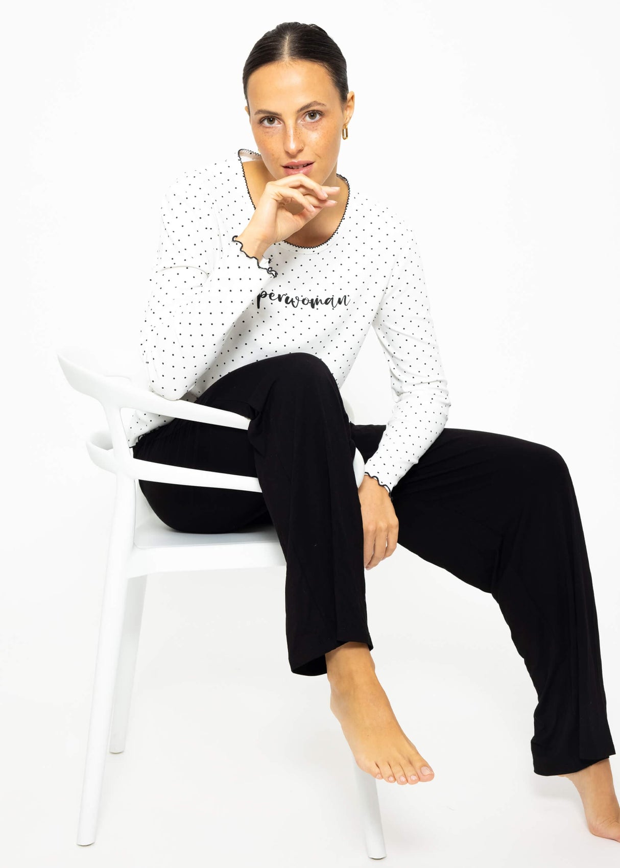 Schlafshirt mit Pünktchen - weiß