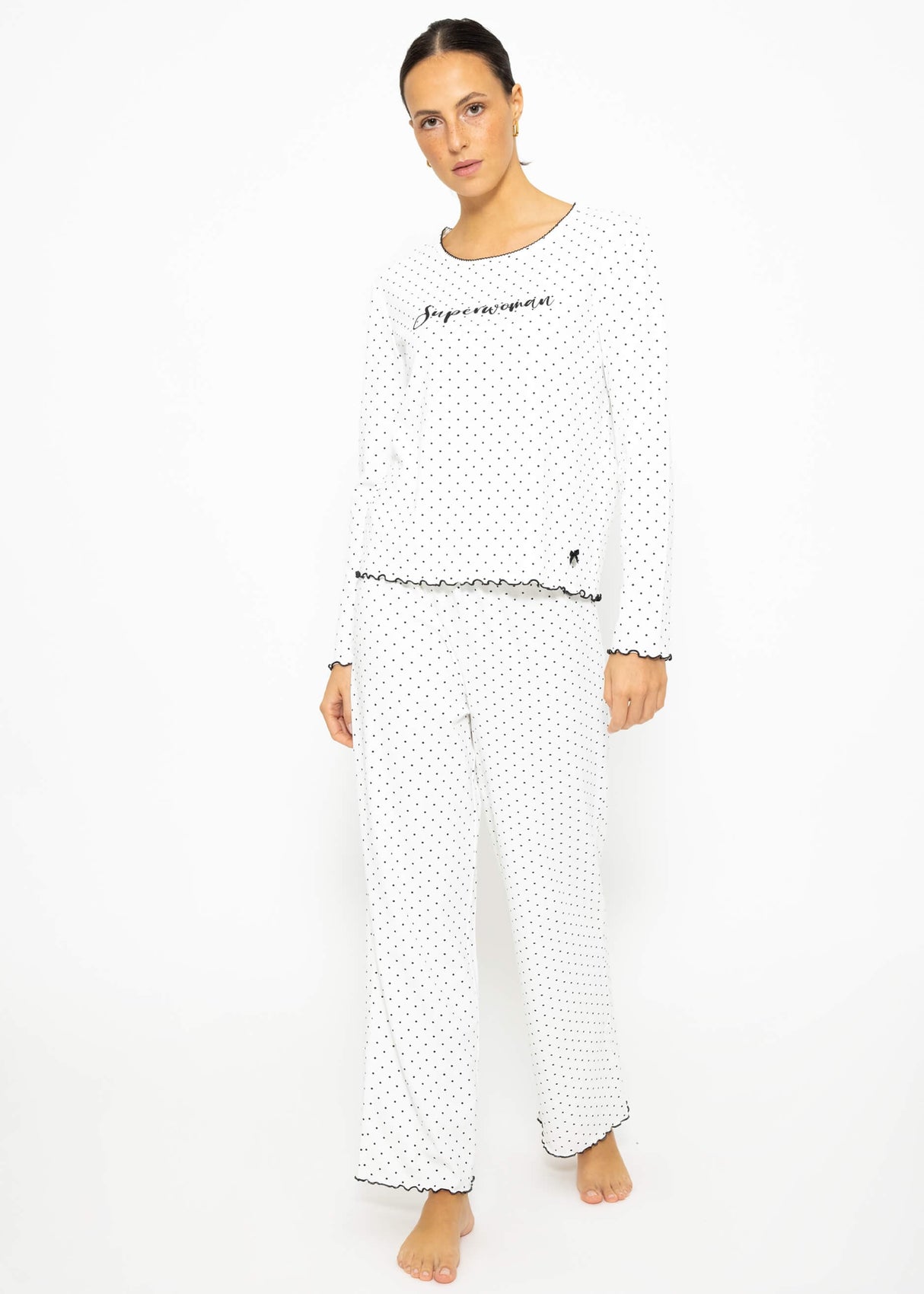 Schlafshirt mit Pünktchen - weiß