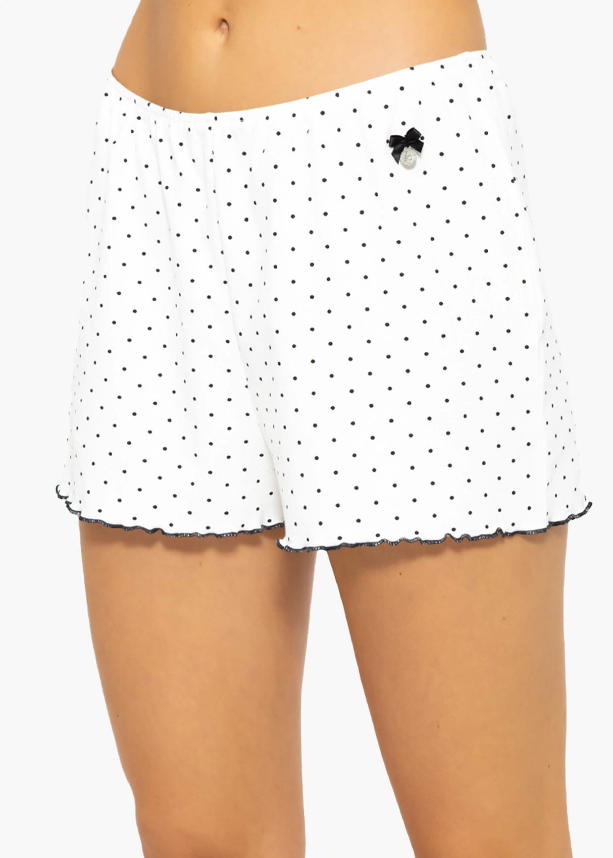 Sleep shorts with polka dots - white
