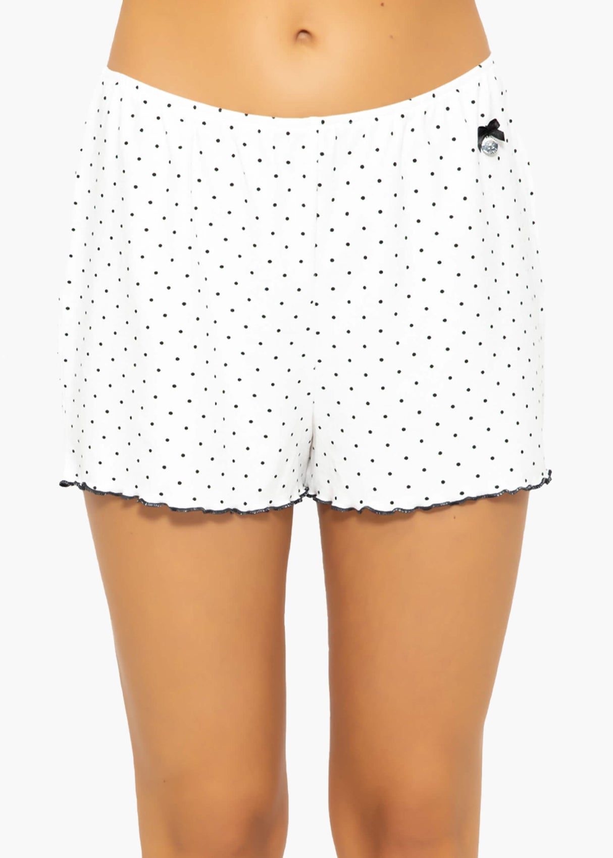 Sleep shorts with polka dots - white