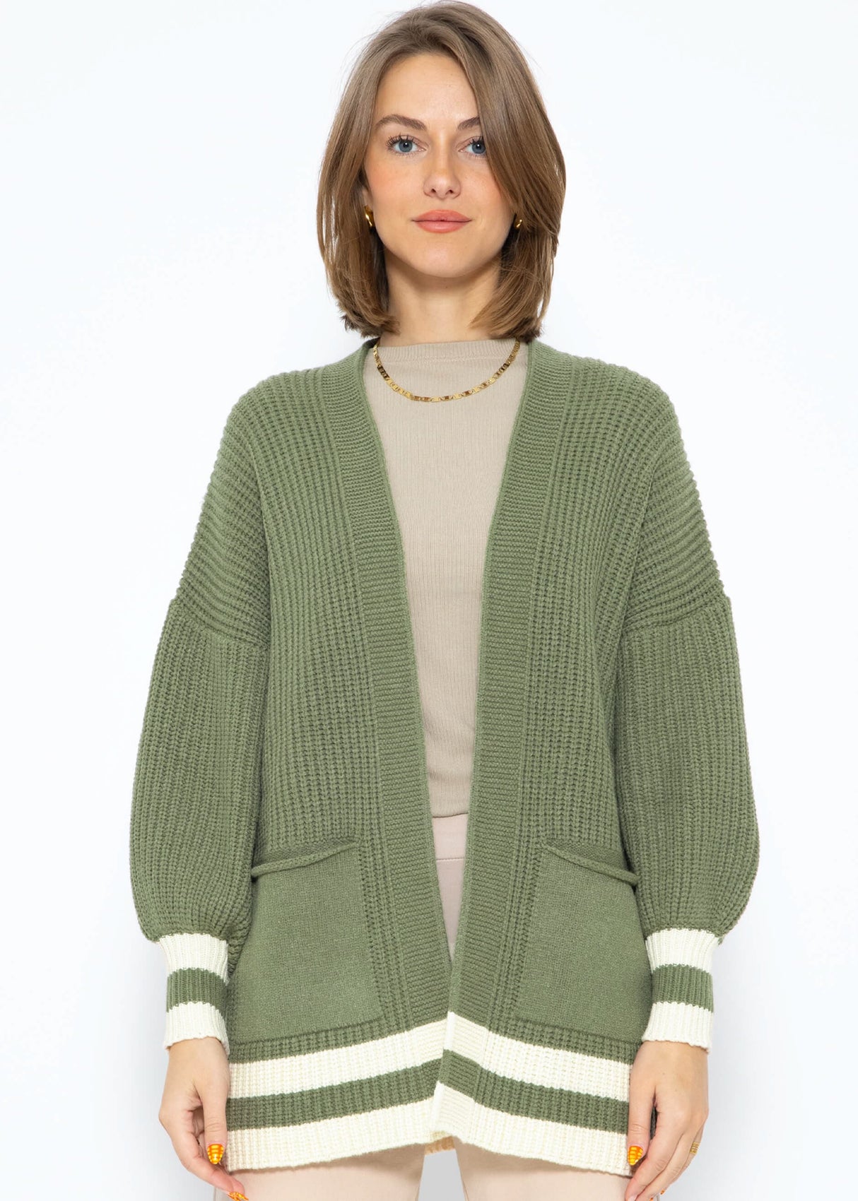 Soft knit cardigan with pockets - khaki-beige