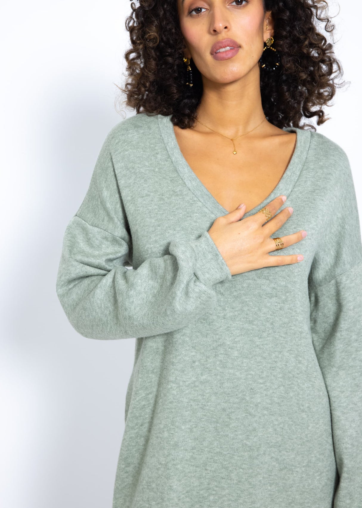 Super soft jersey dress in short - sage green