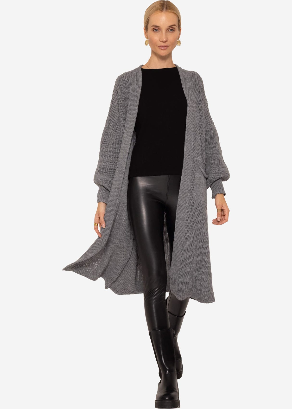 Maxi cardigan with pockets - dark grey