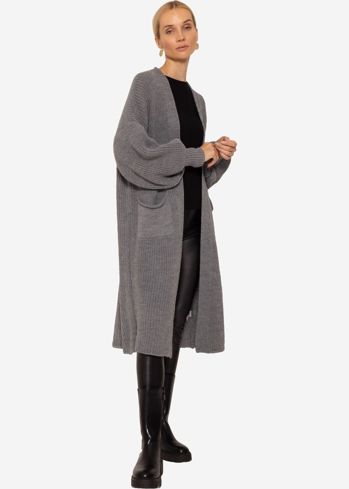 Maxi cardigan with pockets - dark grey