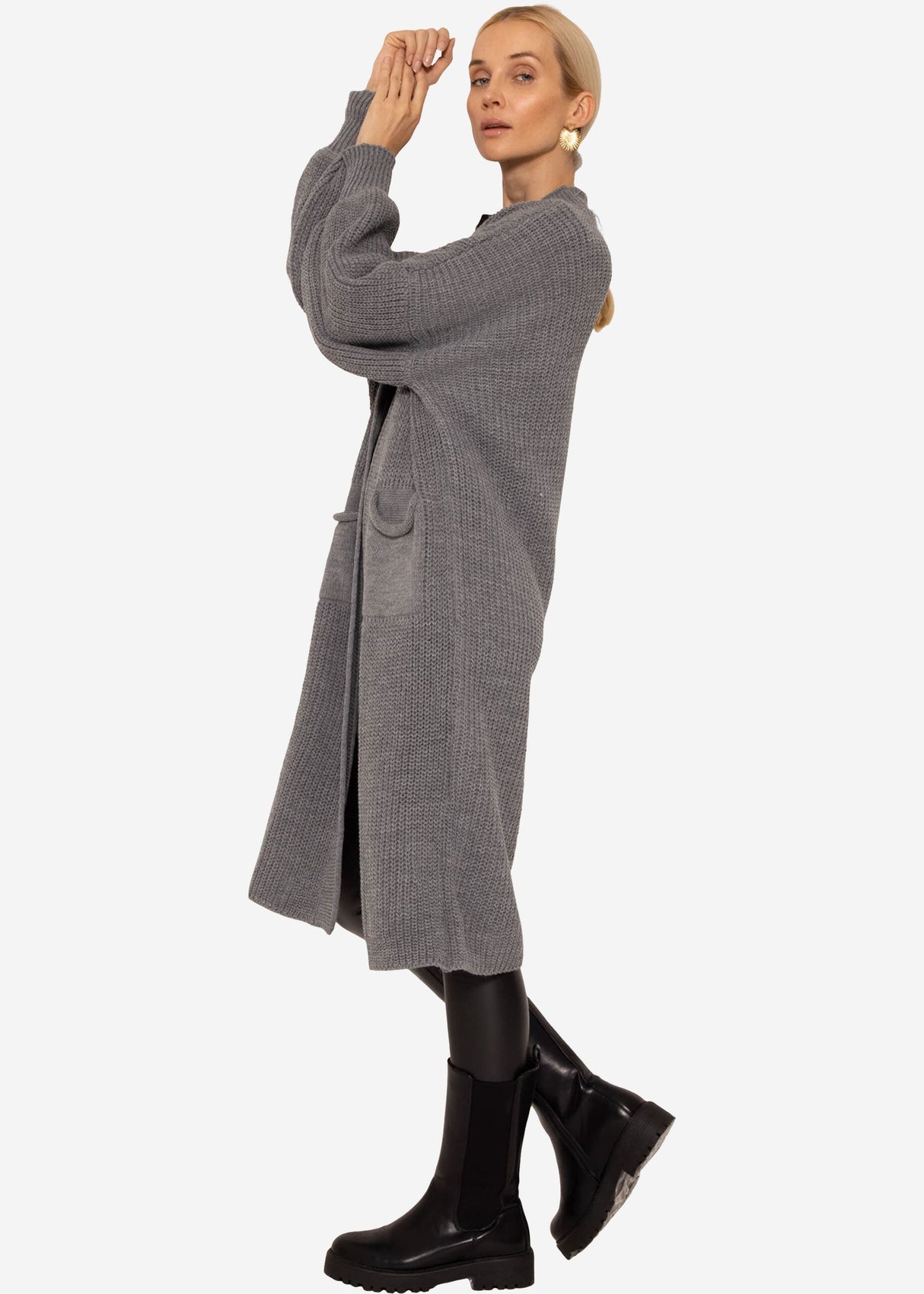 Maxi cardigan with pockets - dark grey