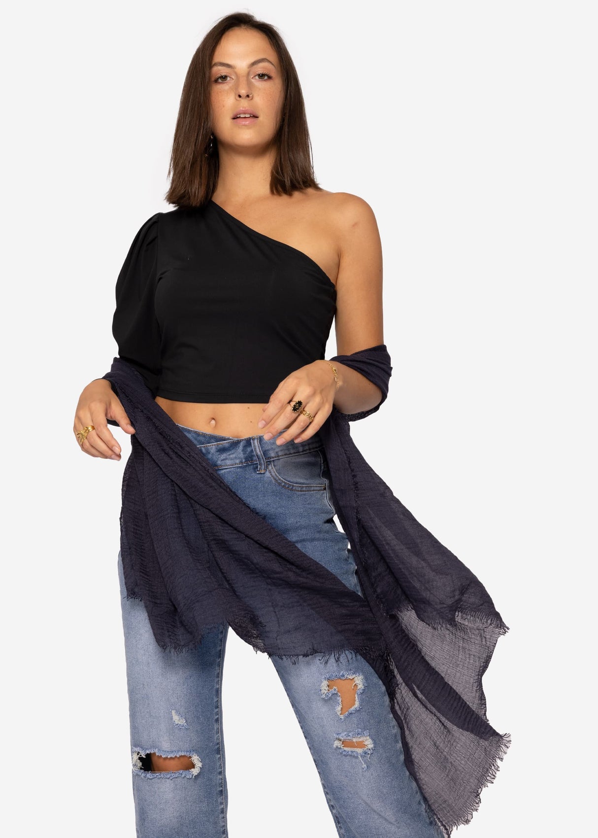 Muslin scarf, dark blue