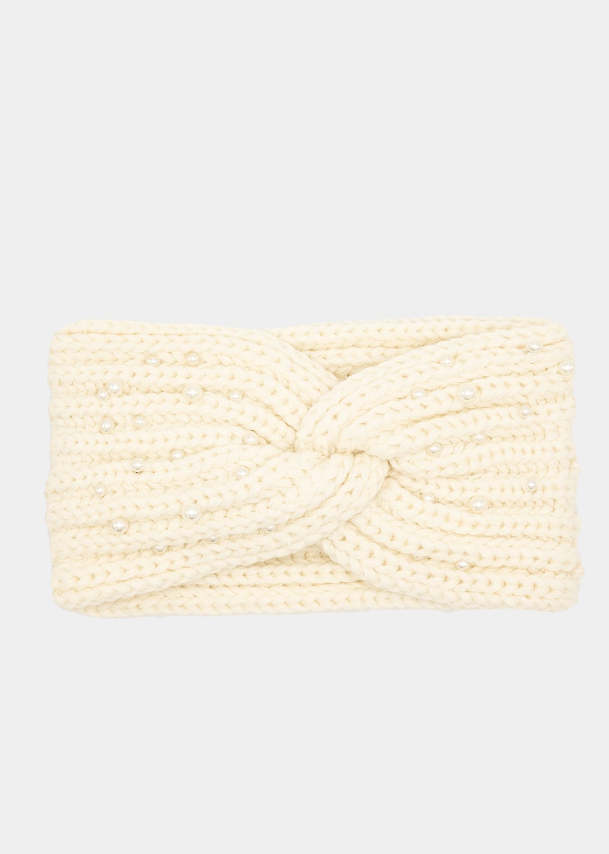 Strick Stirnband mit Perlen - offwhite