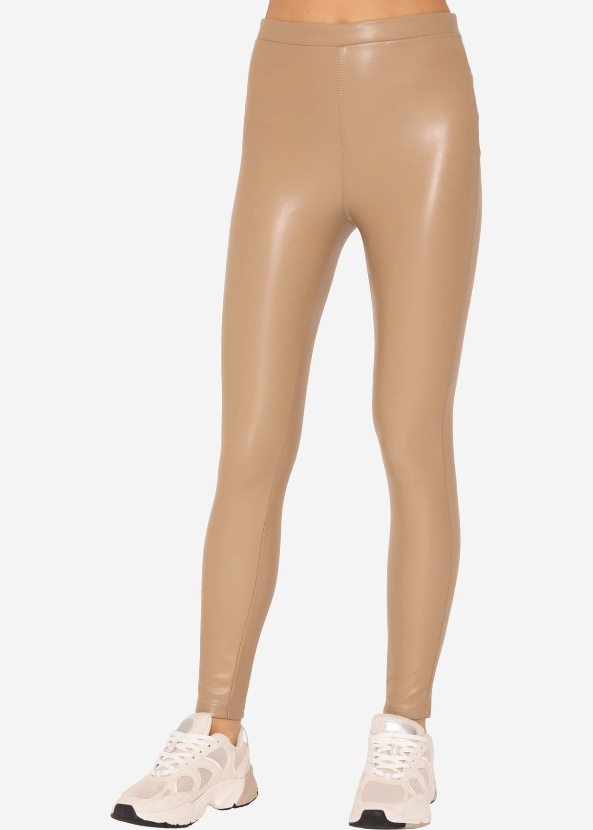 Thermo Lederleggings mit aufgesetzten Taschen, beige