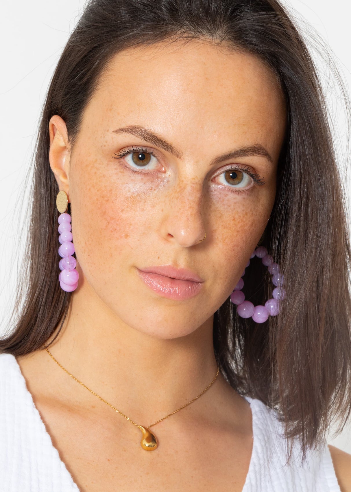 Gold earrings with pearls - lilac