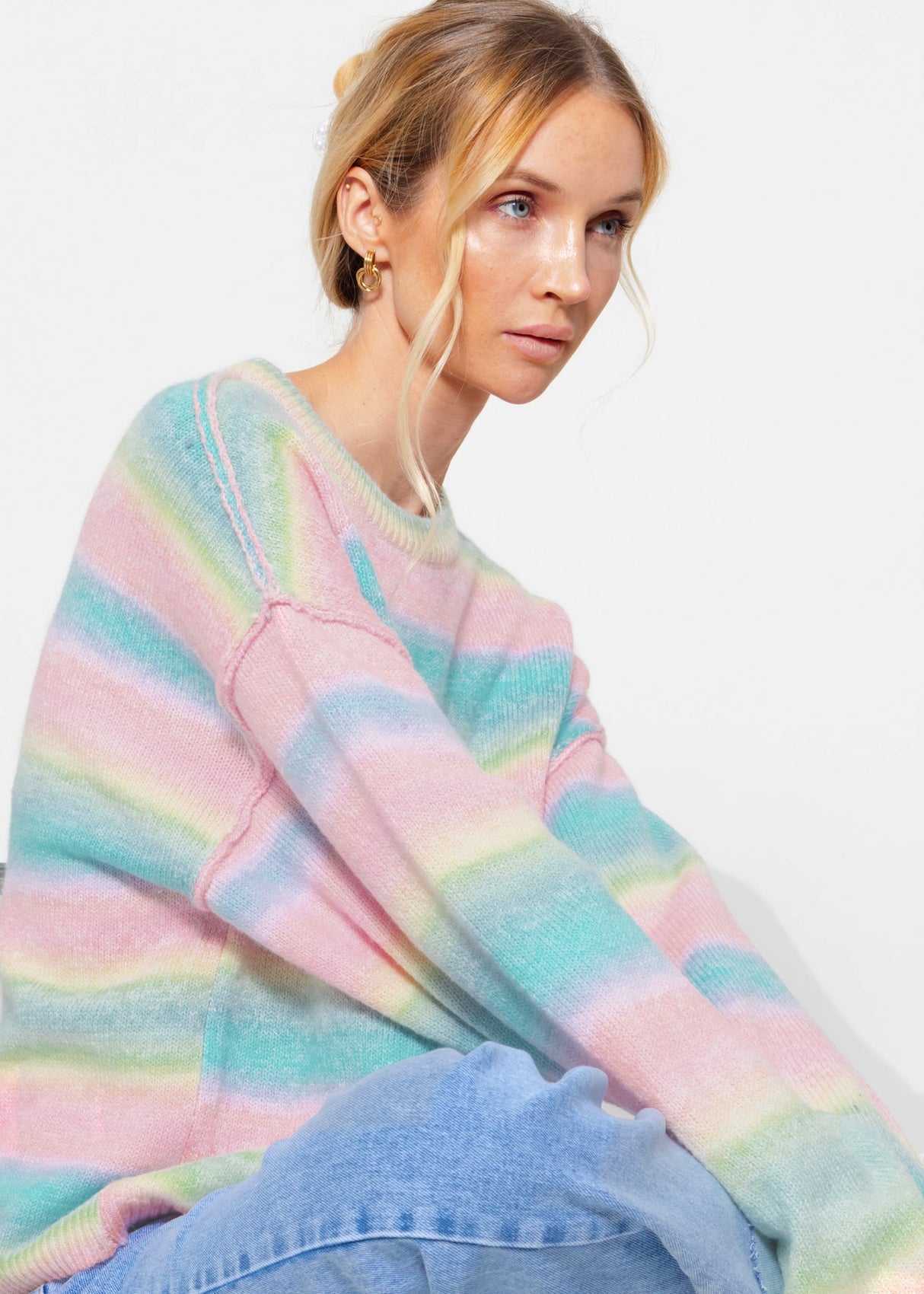 Oversize Pullover mit Pastell Streifen - rosa-blau-gelb