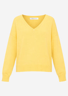 Oversized cotton jumper with deep V-neck - yellow