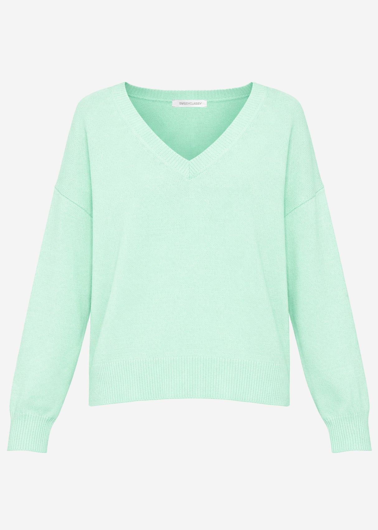 Sweater with deep V-neck - mint