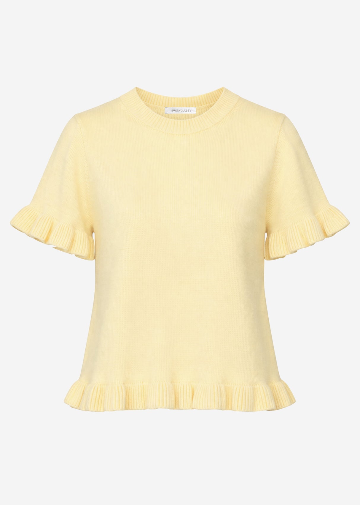 Short-sleeved sweater with ruffles - butter yellow