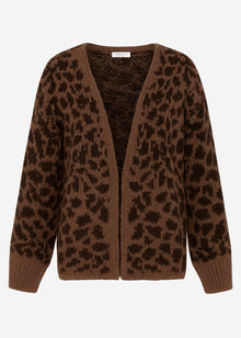 Kurzer Cardigan mit Leo-Print - camel-braun