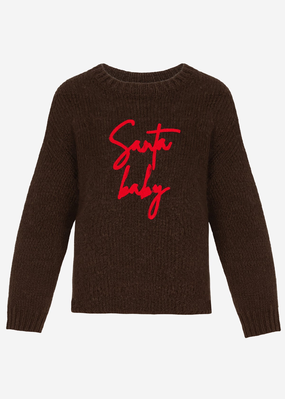 Oversized knit sweater with embroidery - brown