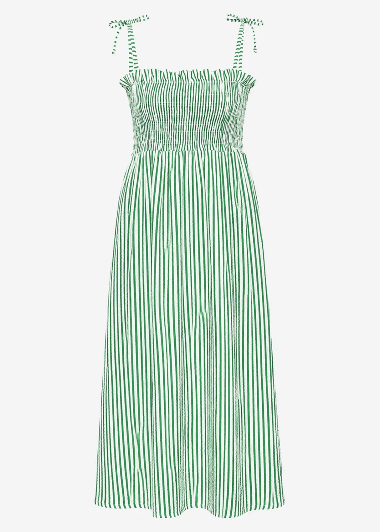 Gestreiftes Maxi Musselin Kleid mit Trägern - grün