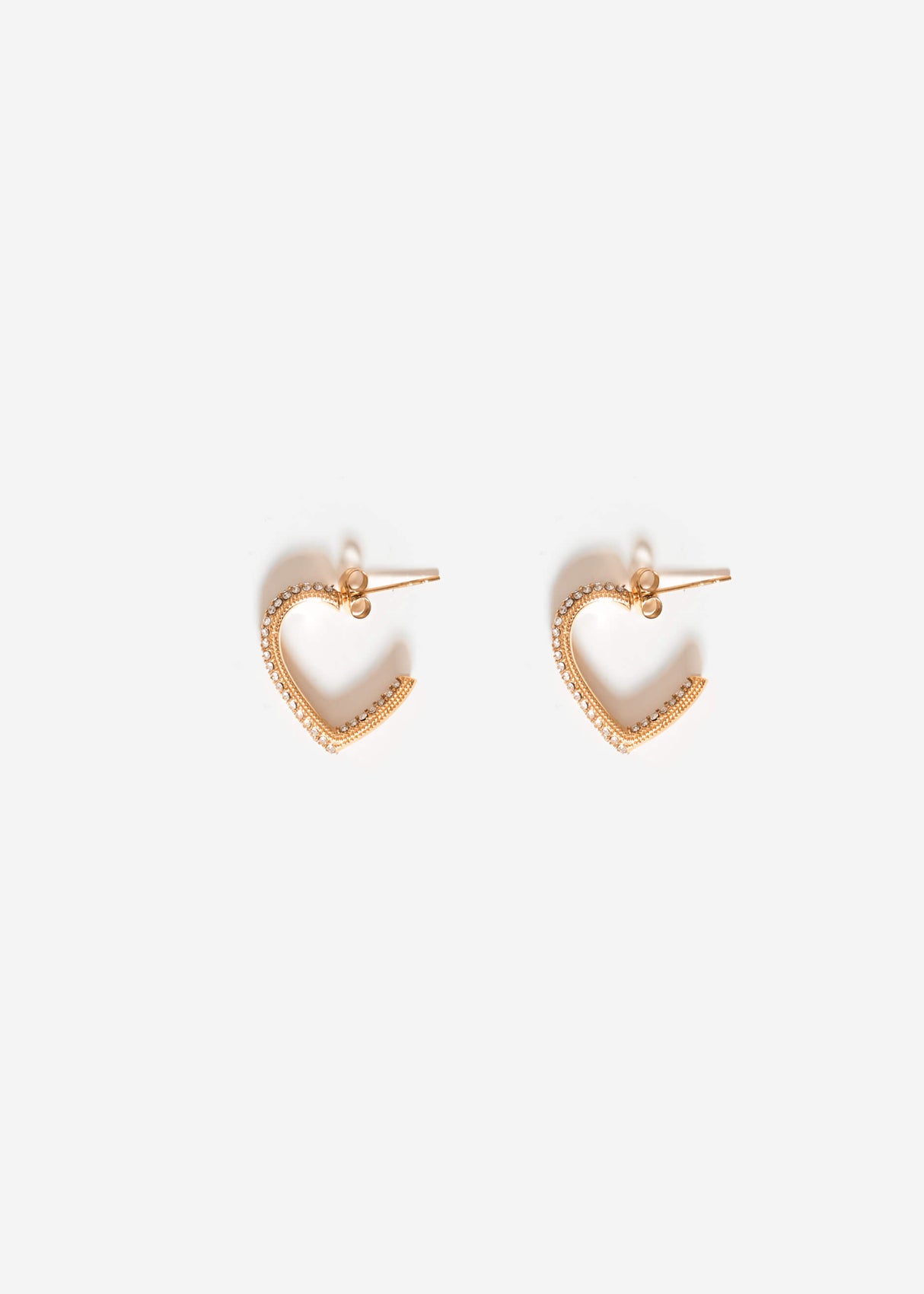Heart earrings with sparkling stones - gold