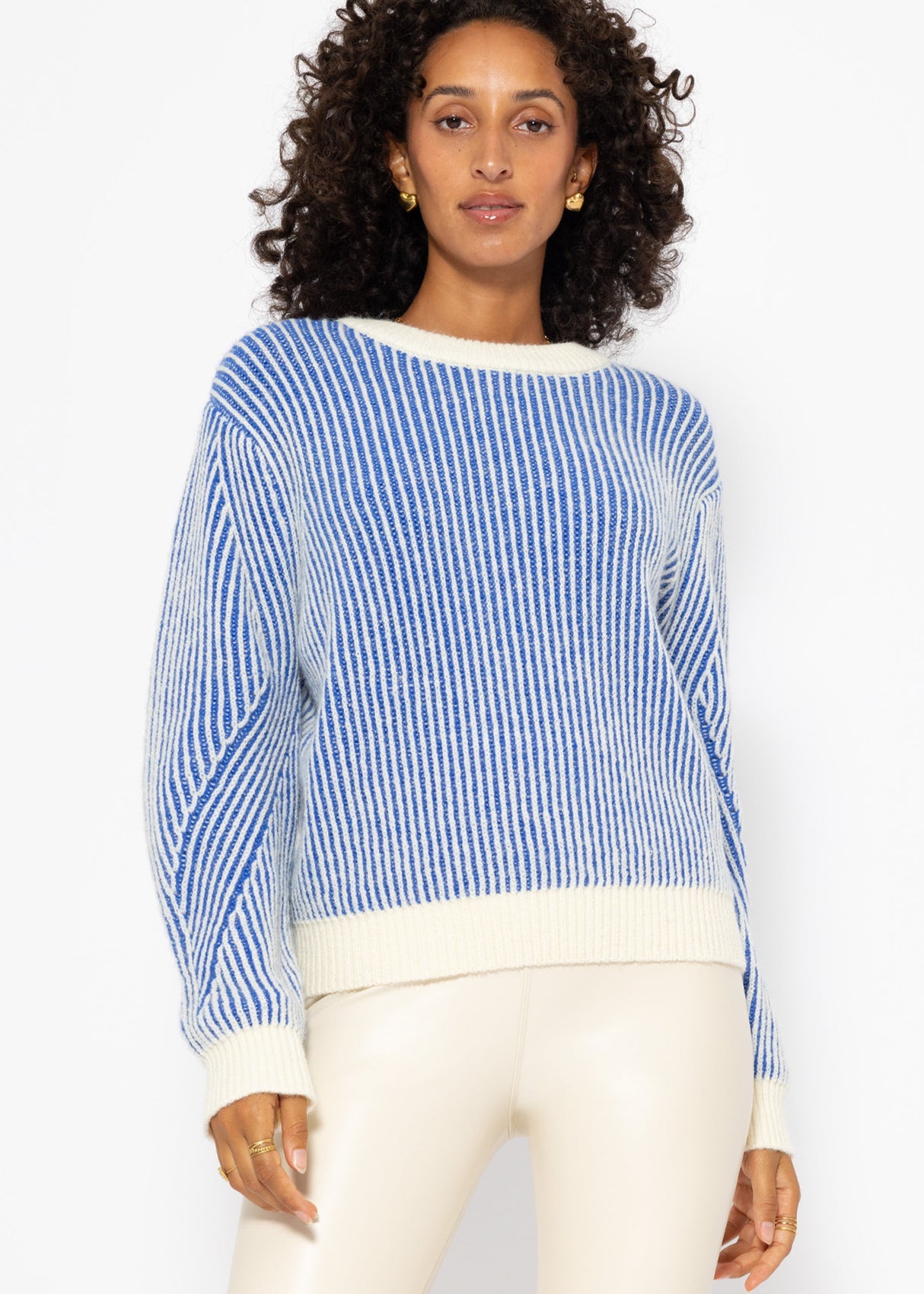 2-tone ribbed sweater - blue-off-white