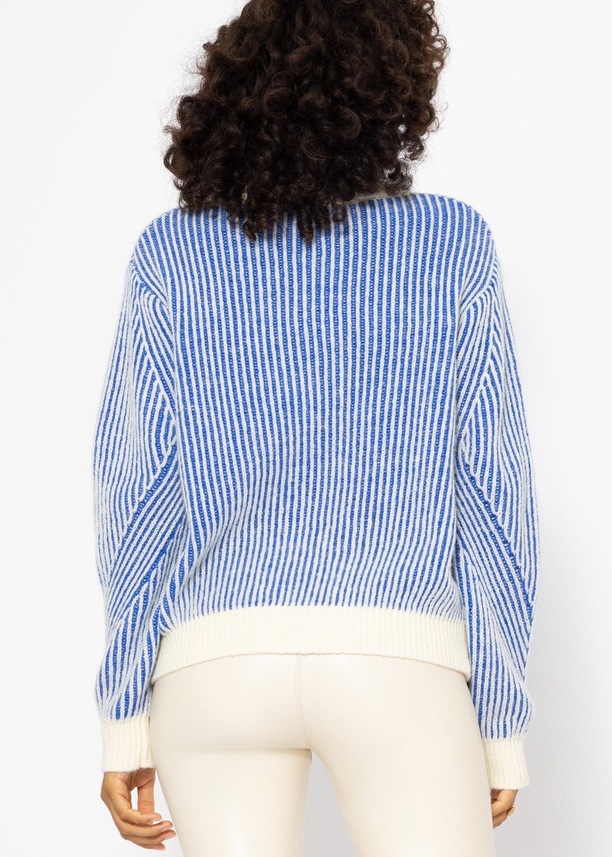 2-tone ribbed sweater - blue-off-white