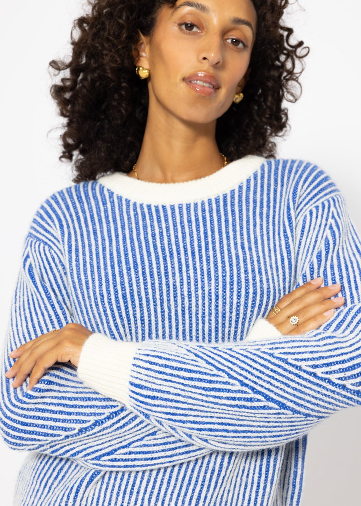 2-tone ribbed sweater - blue-off-white