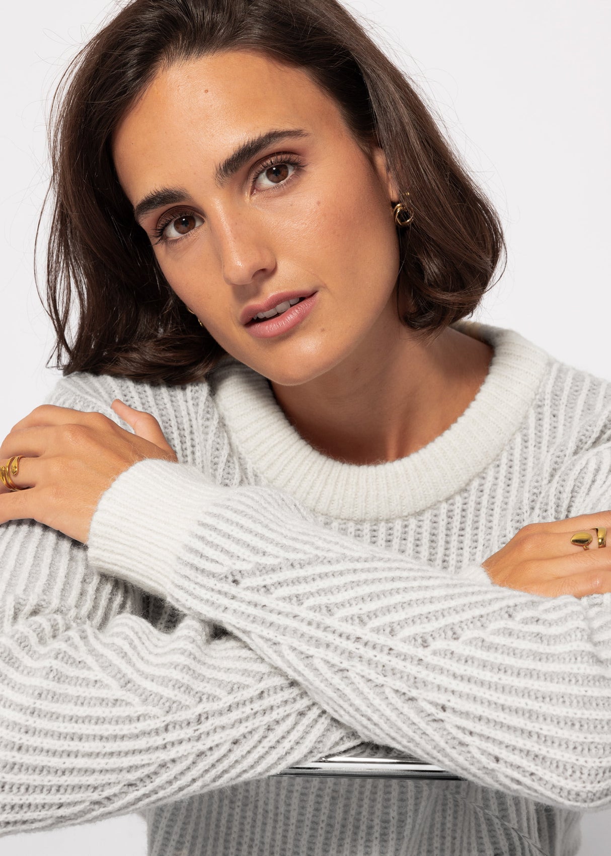 2-tone ribbed sweater - grey-off-white