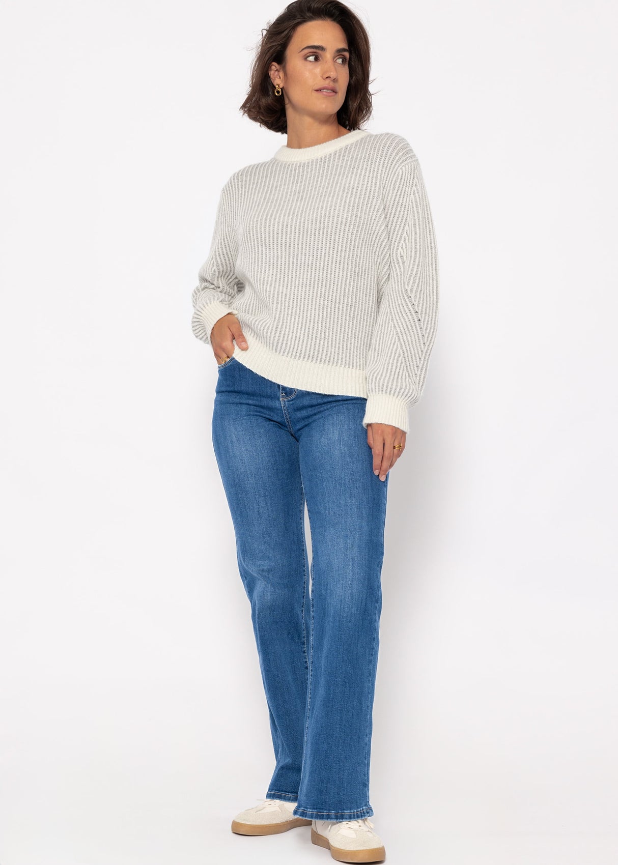 2-tone ribbed sweater - grey-off-white