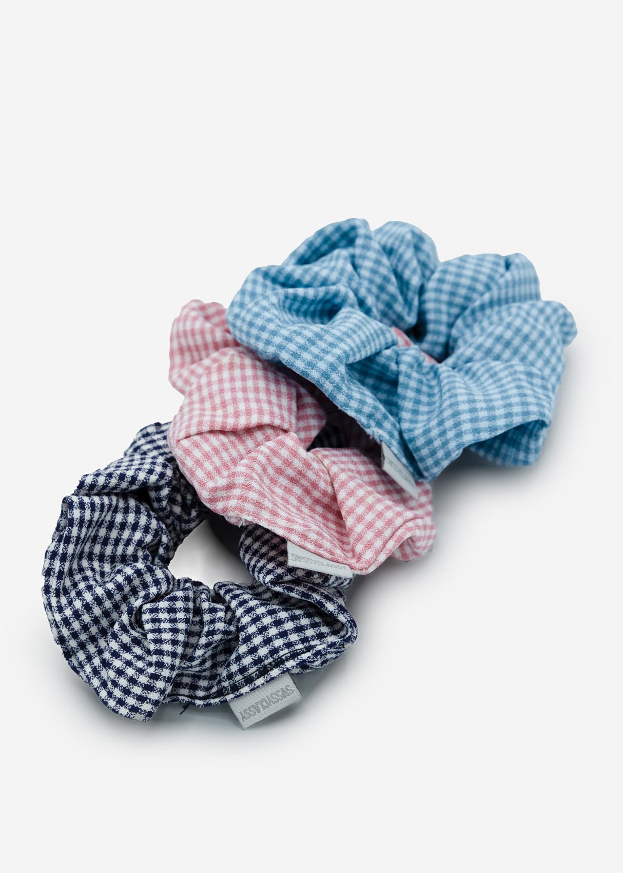 Set of 3 checked scrunchies - black-blue-pink