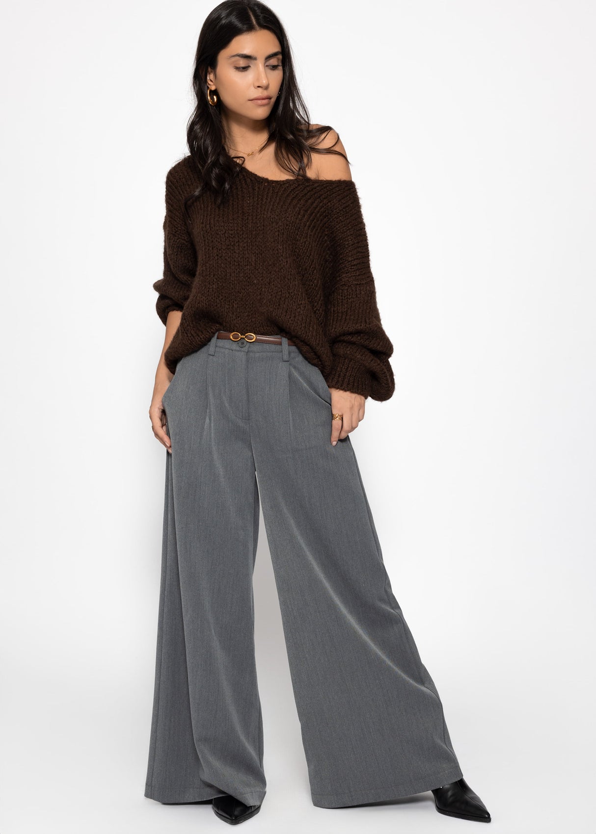 Anzughose mit weitem Bein - grau