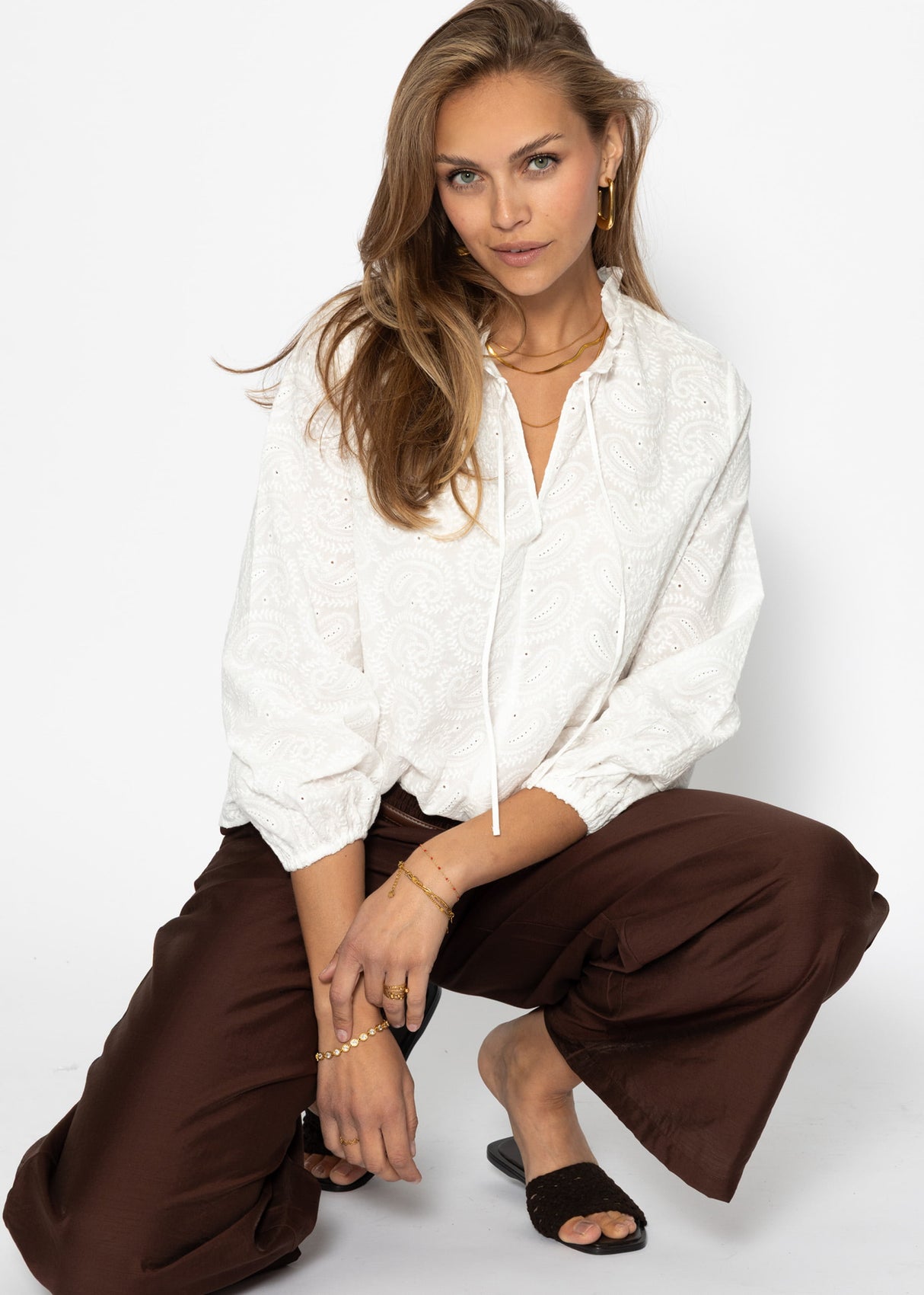 Baumwoll-Spitzen Bluse - weiß