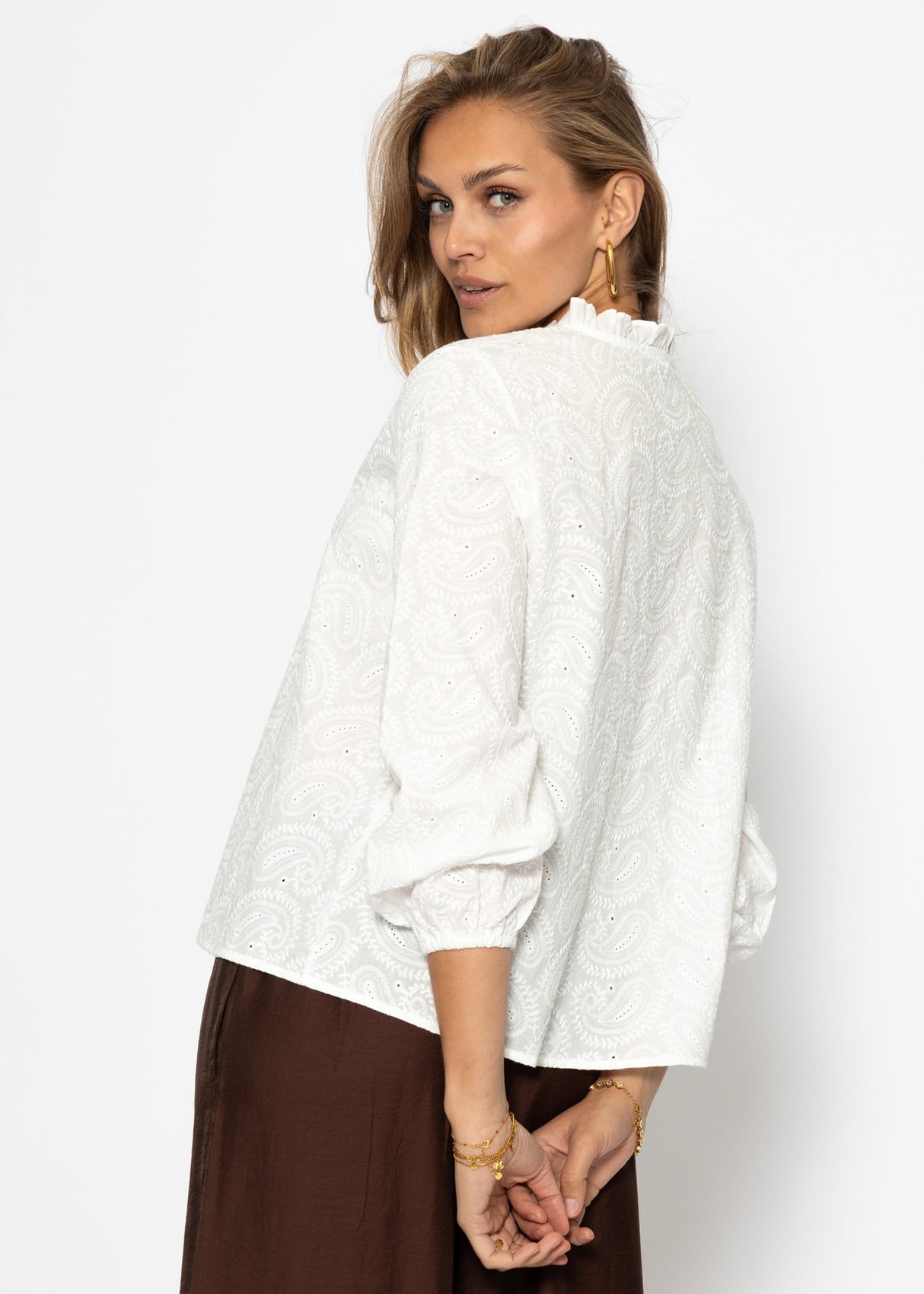 Baumwoll-Spitzen Bluse - weiß
