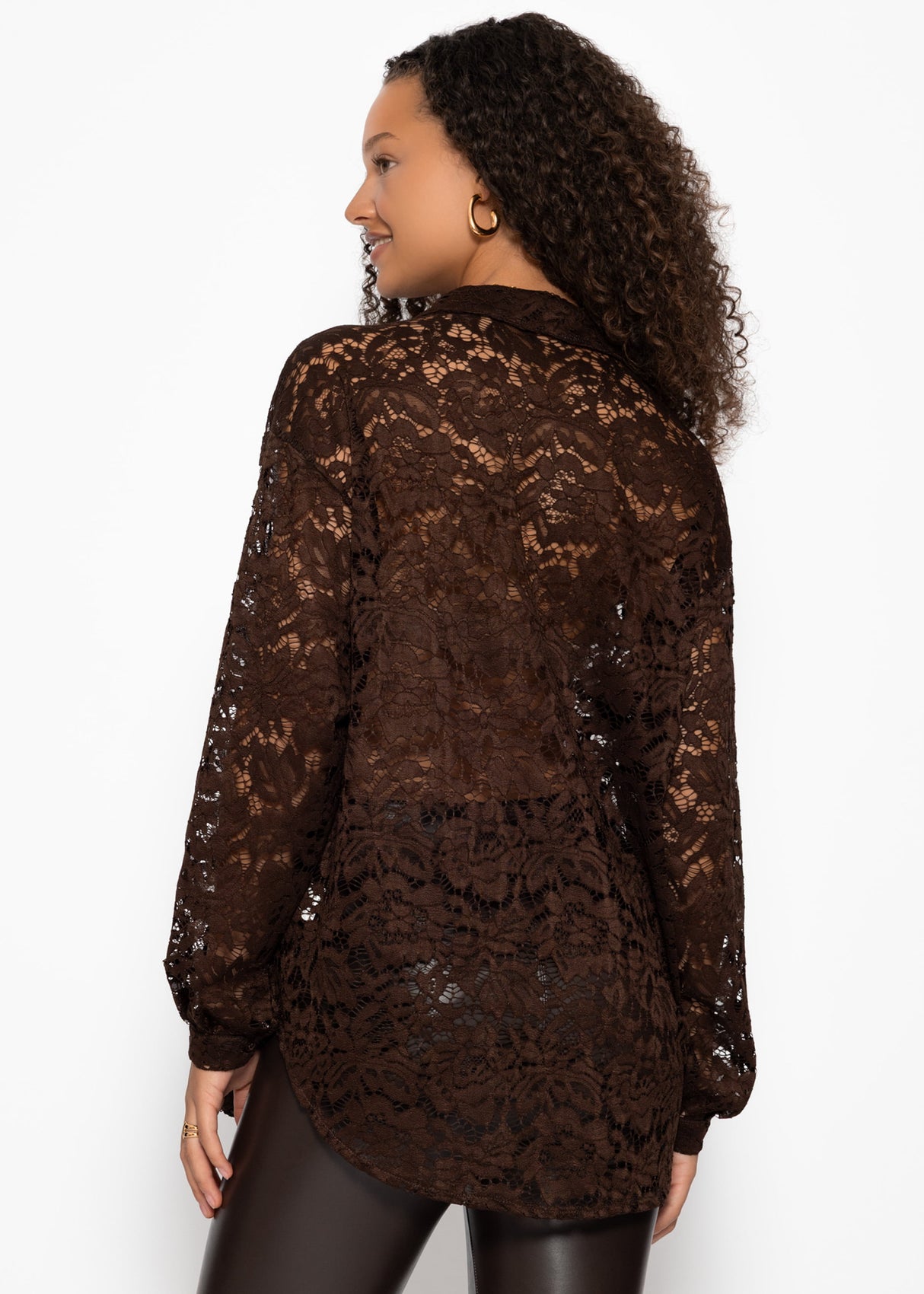 Bluse aus transparenter Spitze - braun