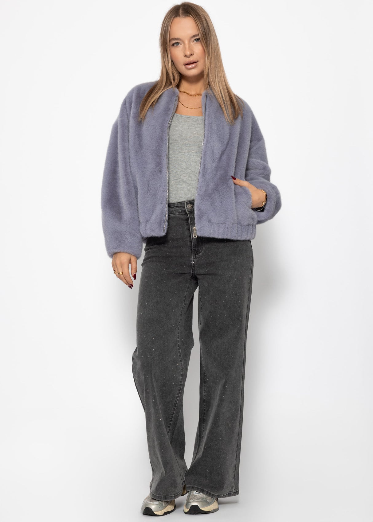 Fellimitation bomber jacket - Taupe