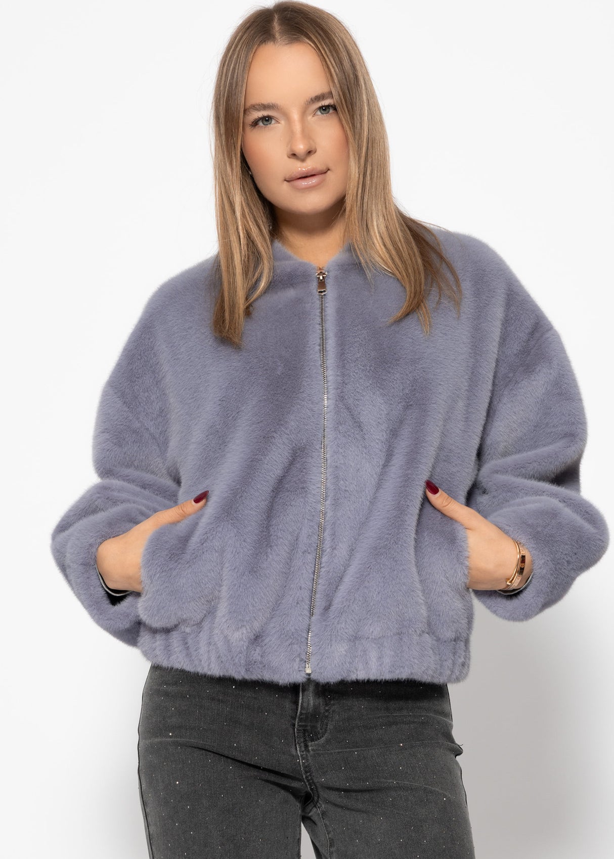 Fellimitation bomber jacket - Taupe