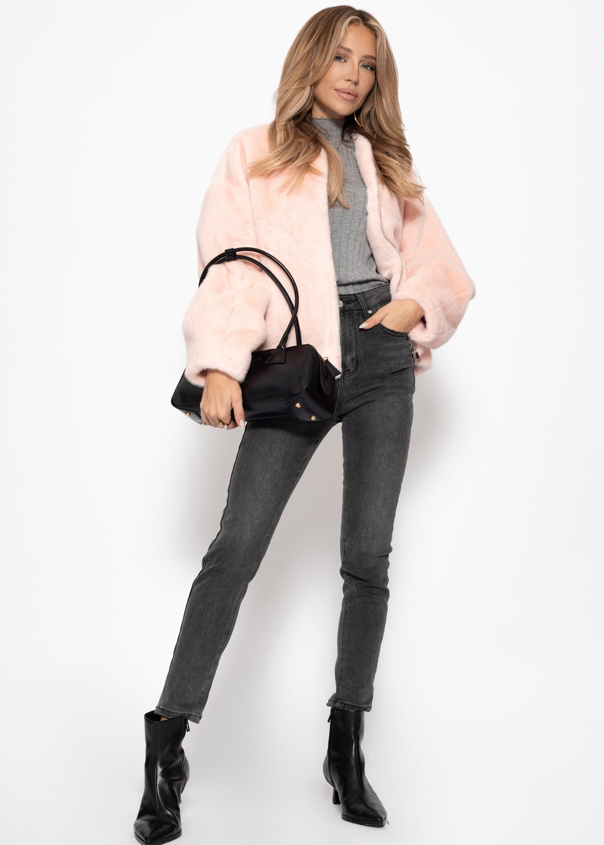 Bomberjacke aus Fellimitat - rosa