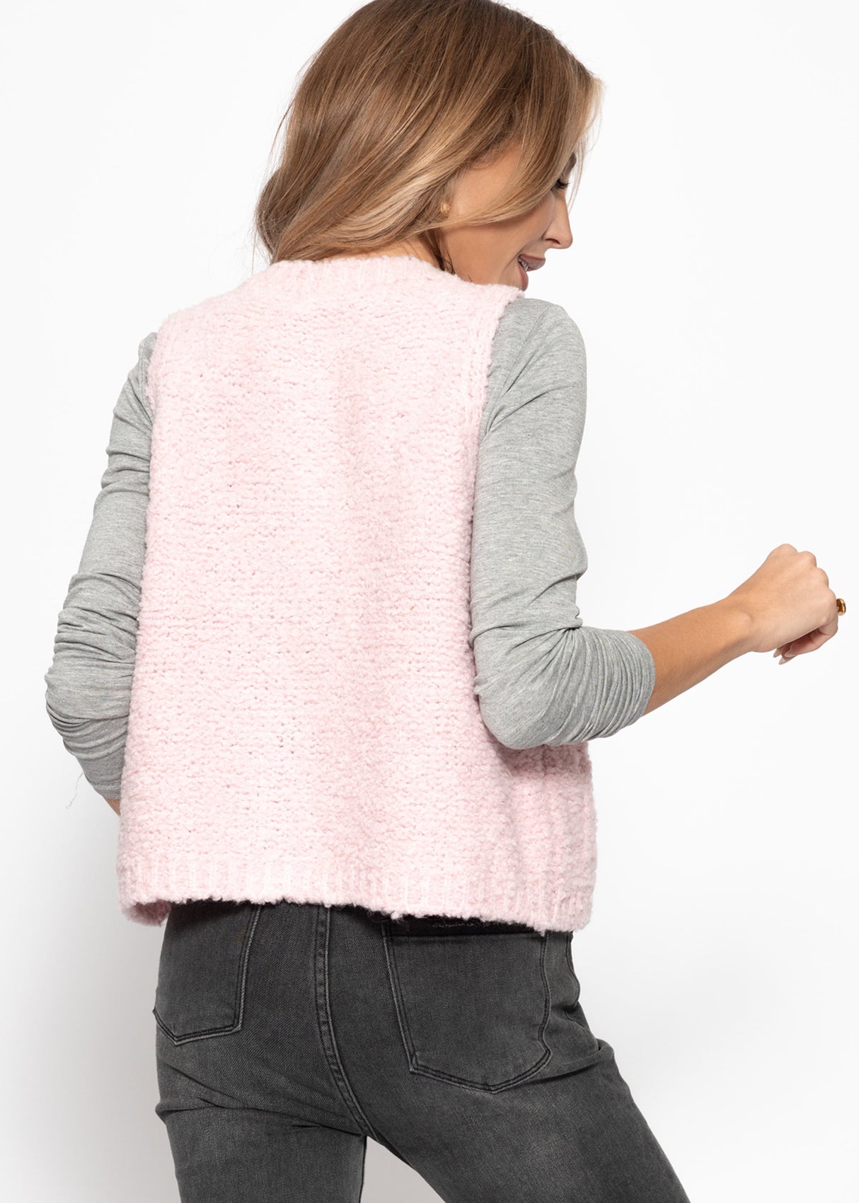 Bouclé vest with pockets - pink