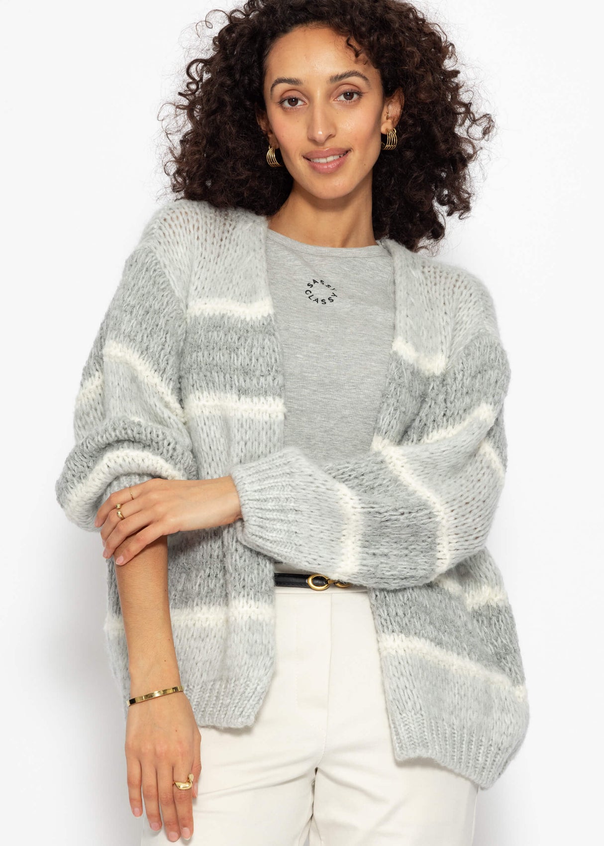 Cardigan in striped design - grey