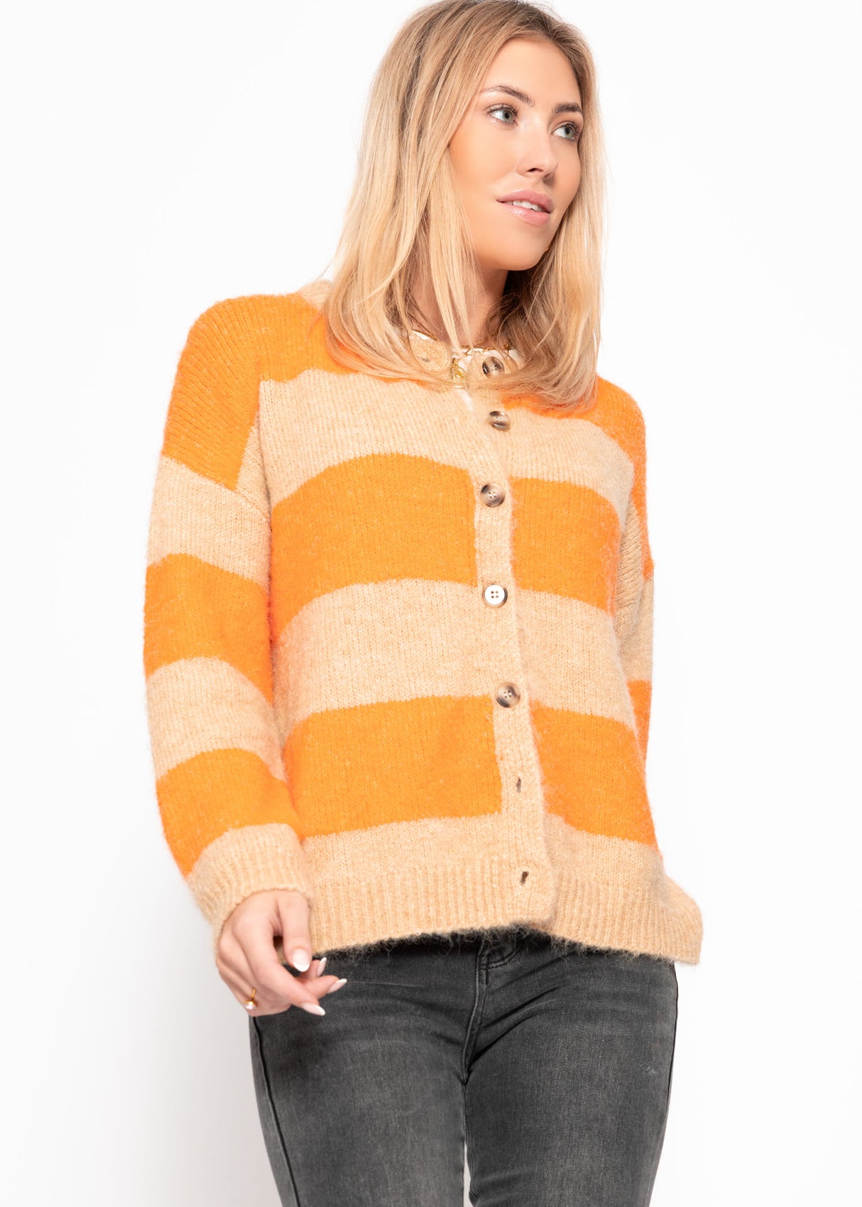 Cardigan with block stripes - orange