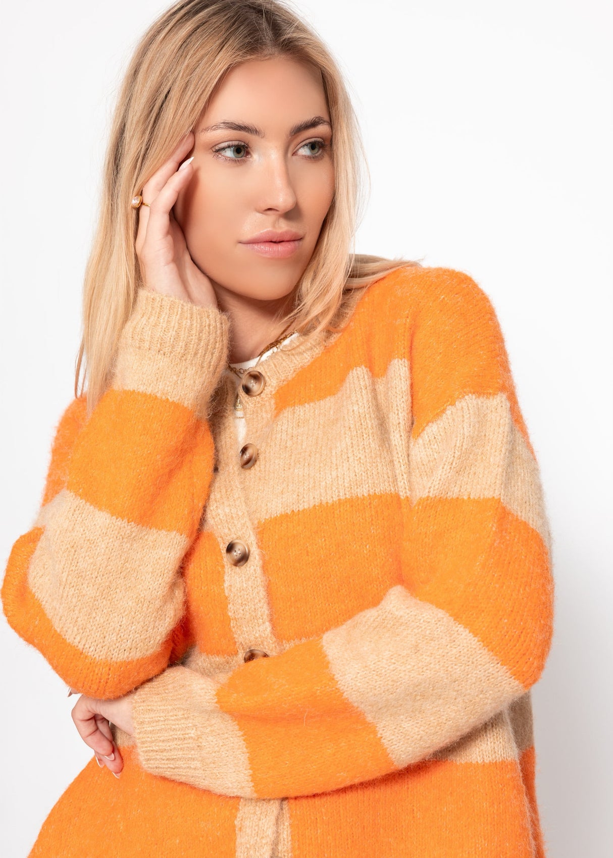 Cardigan with block stripes - orange