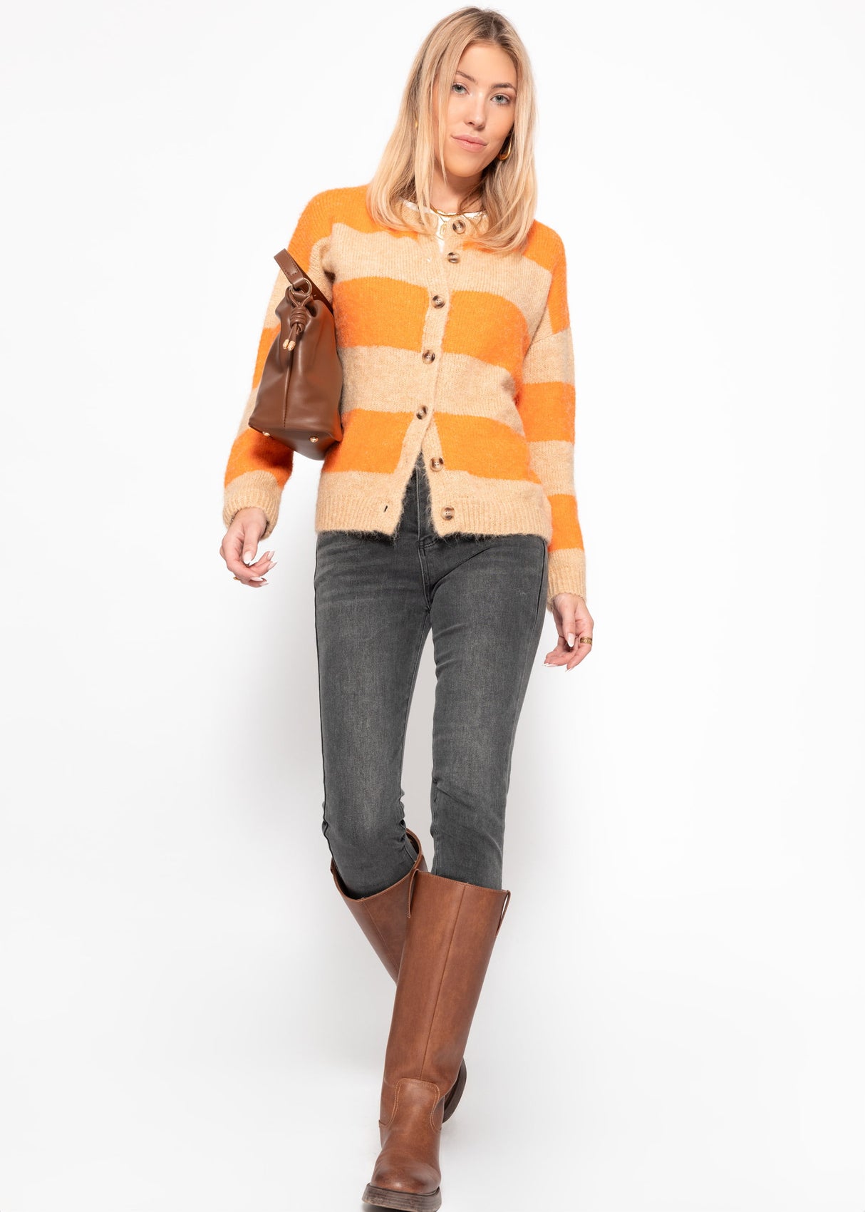 Cardigan with block stripes - orange