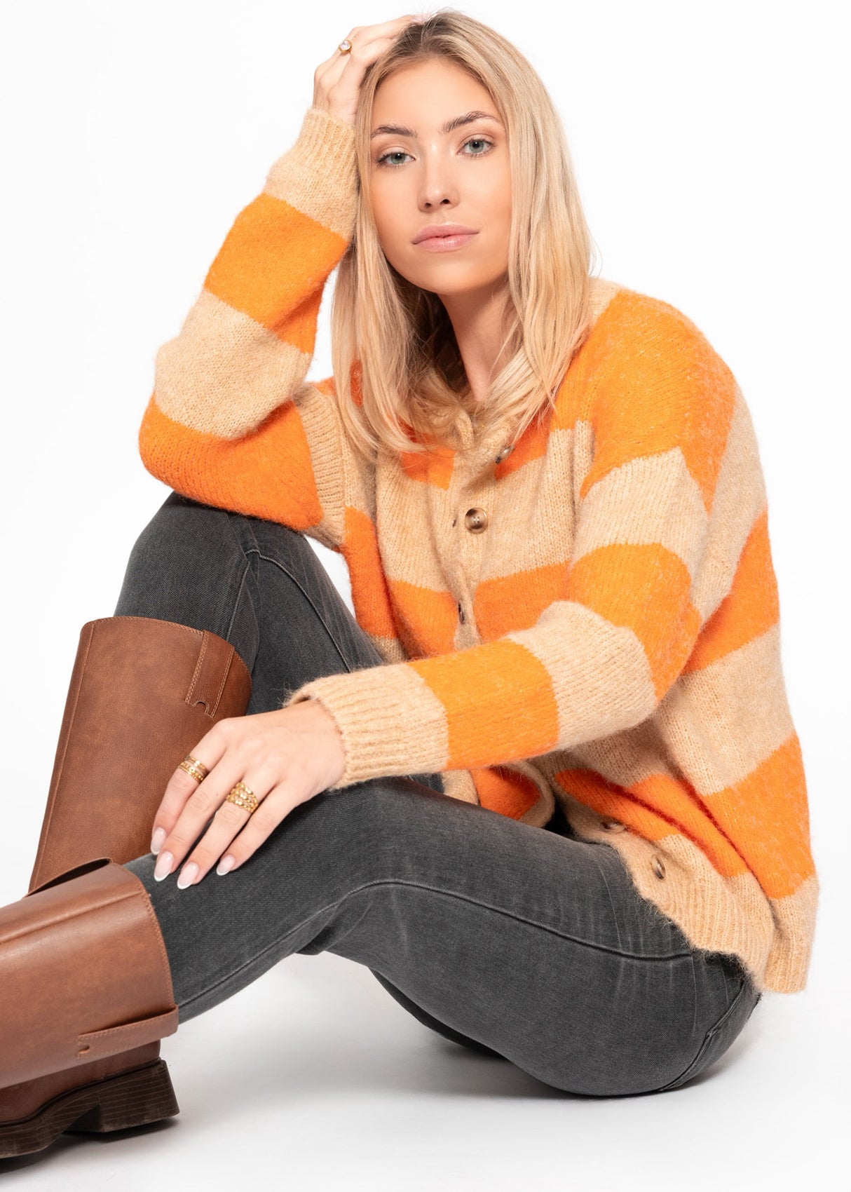 Cardigan with block stripes - orange