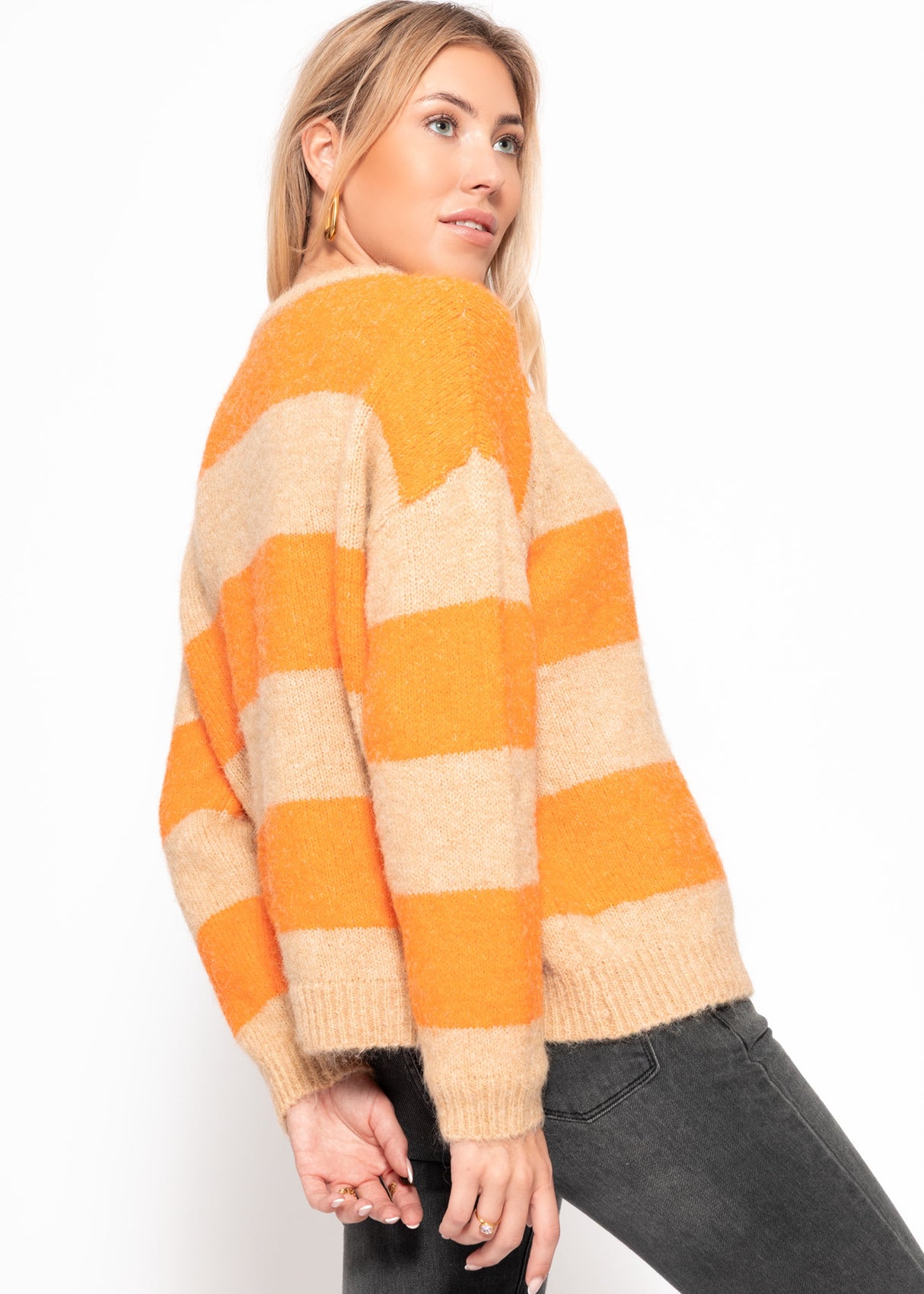 Cardigan with block stripes - orange