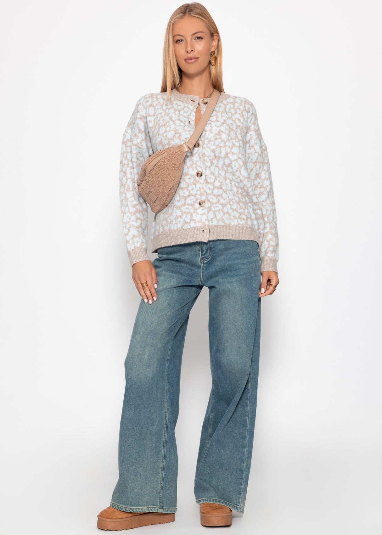 Cardigan mit Leo-Muster - hellblau