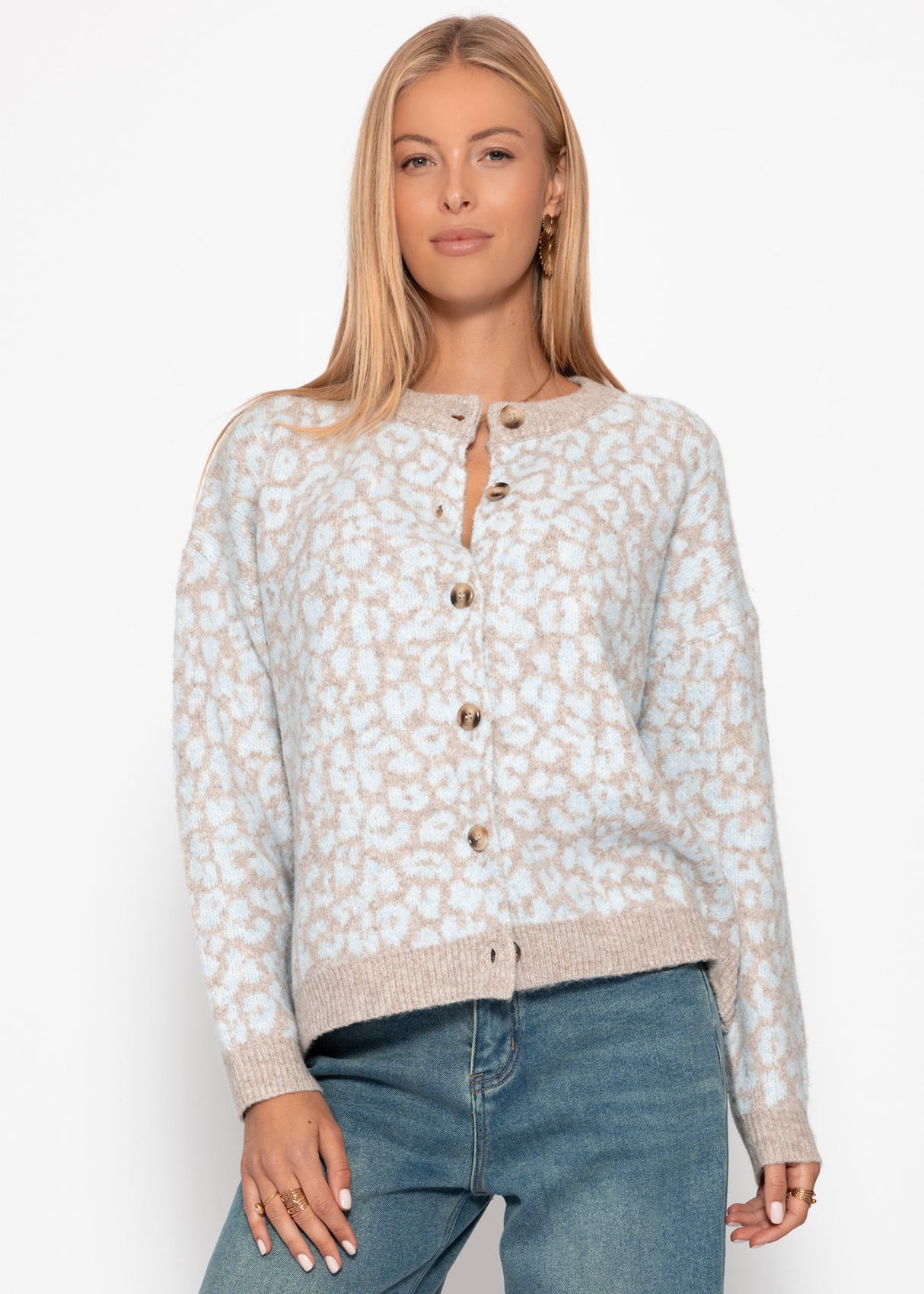 Cardigan mit Leo-Muster - hellblau