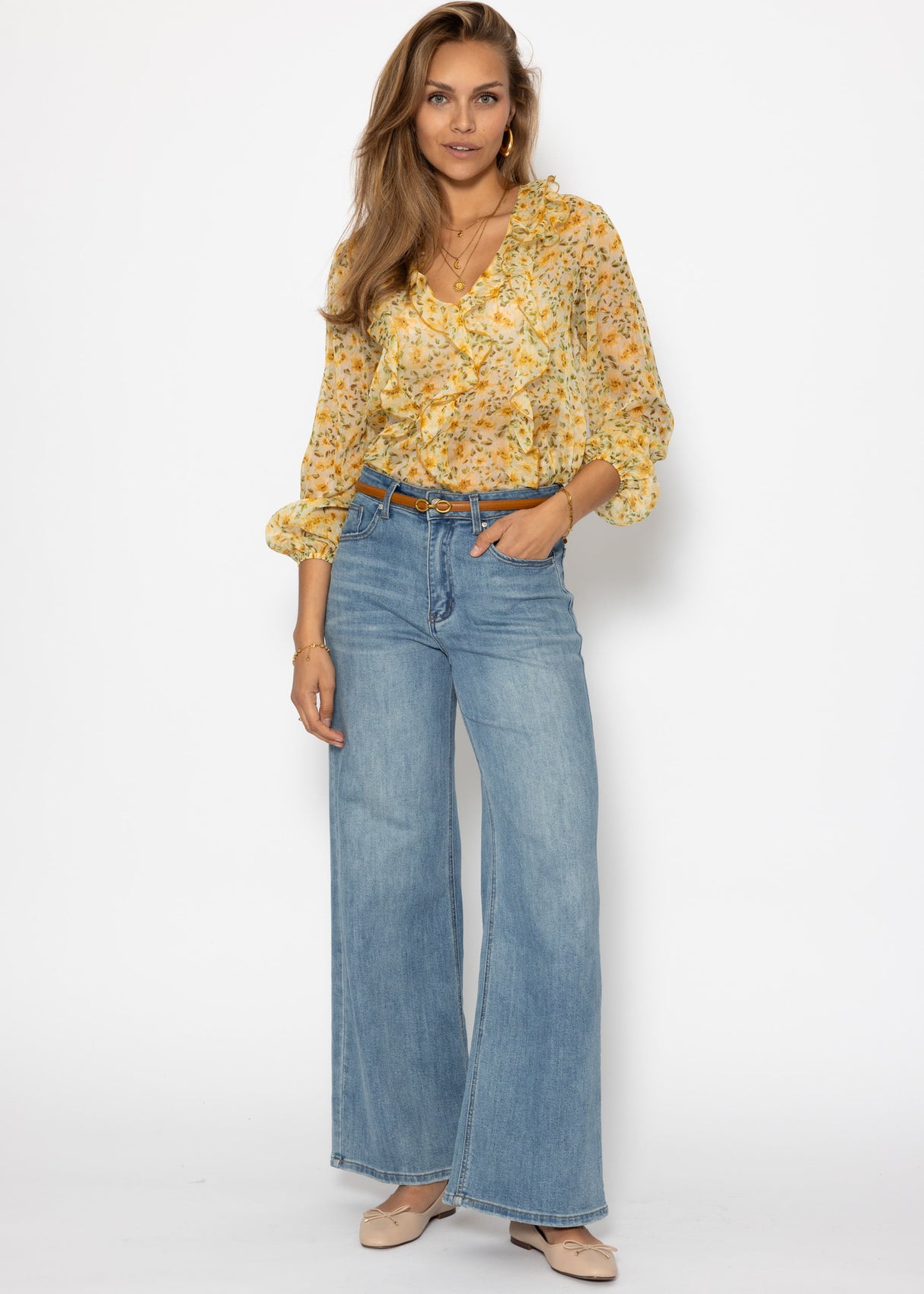 Chiffon blouse with ruffles - yellow
