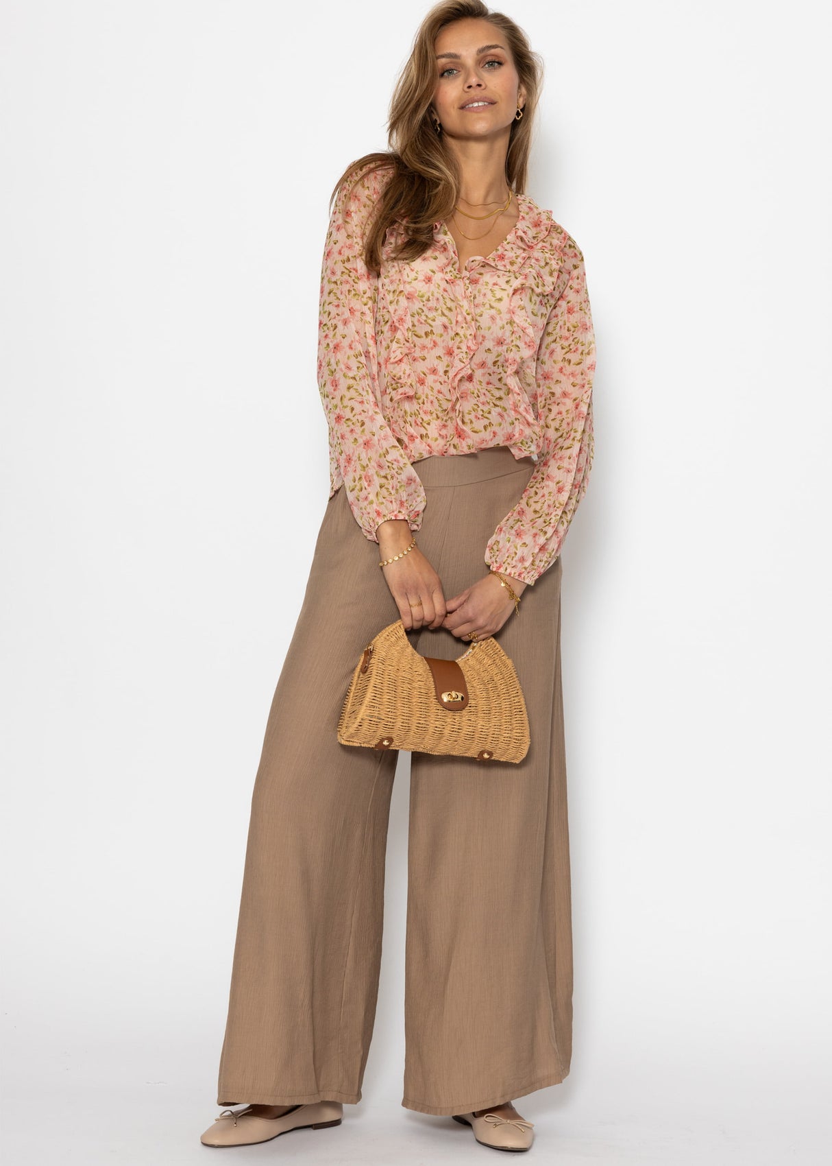 Chiffon Bluse mit Rüschen - rosa