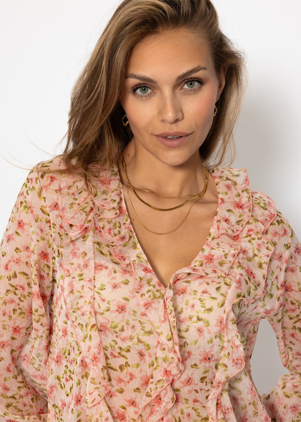 Chiffon Bluse mit Rüschen - rosa
