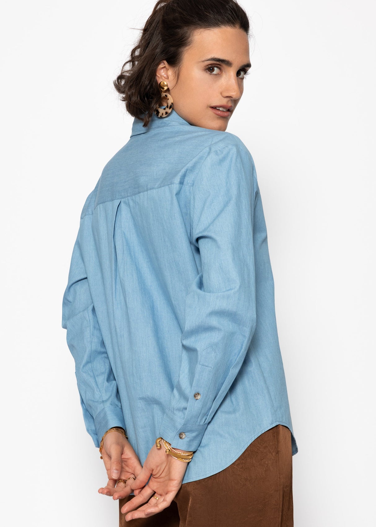 Denim shirt blouse with breast pocket - blue